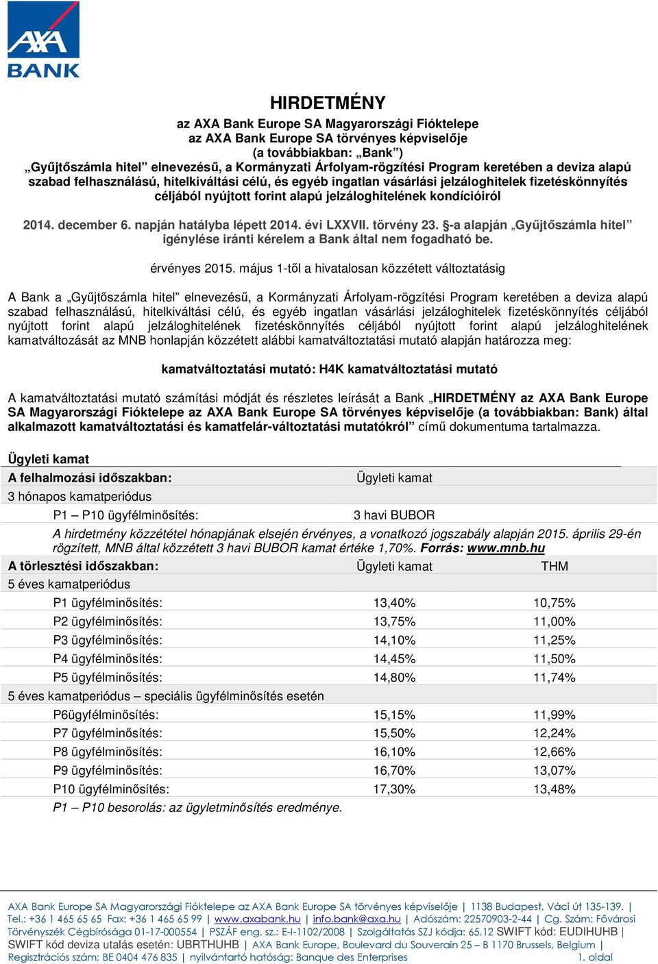 december 6. napján hatályba lépett 2014. évi LXXVII. törvény 23. -a alapján Gyűjtőszámla hitel igénylése iránti kérelem a Bank által nem fogadható be. érvényes 2015.