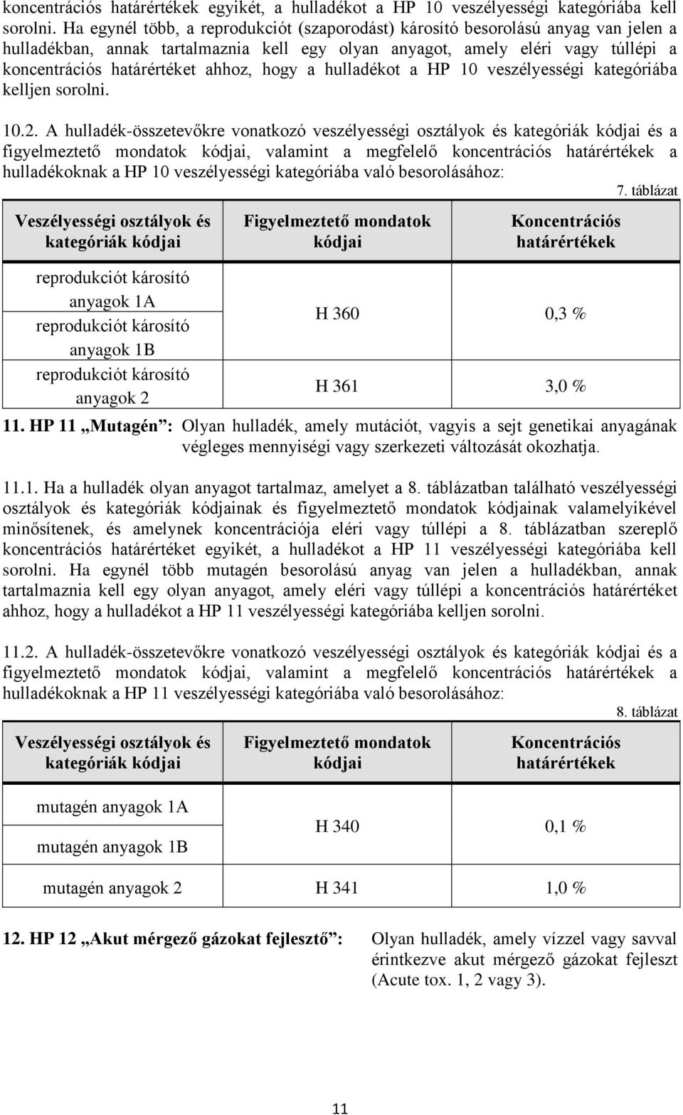 hogy a hulladékot a HP 10 veszélyességi kategóriába kelljen sorolni. 10.2.