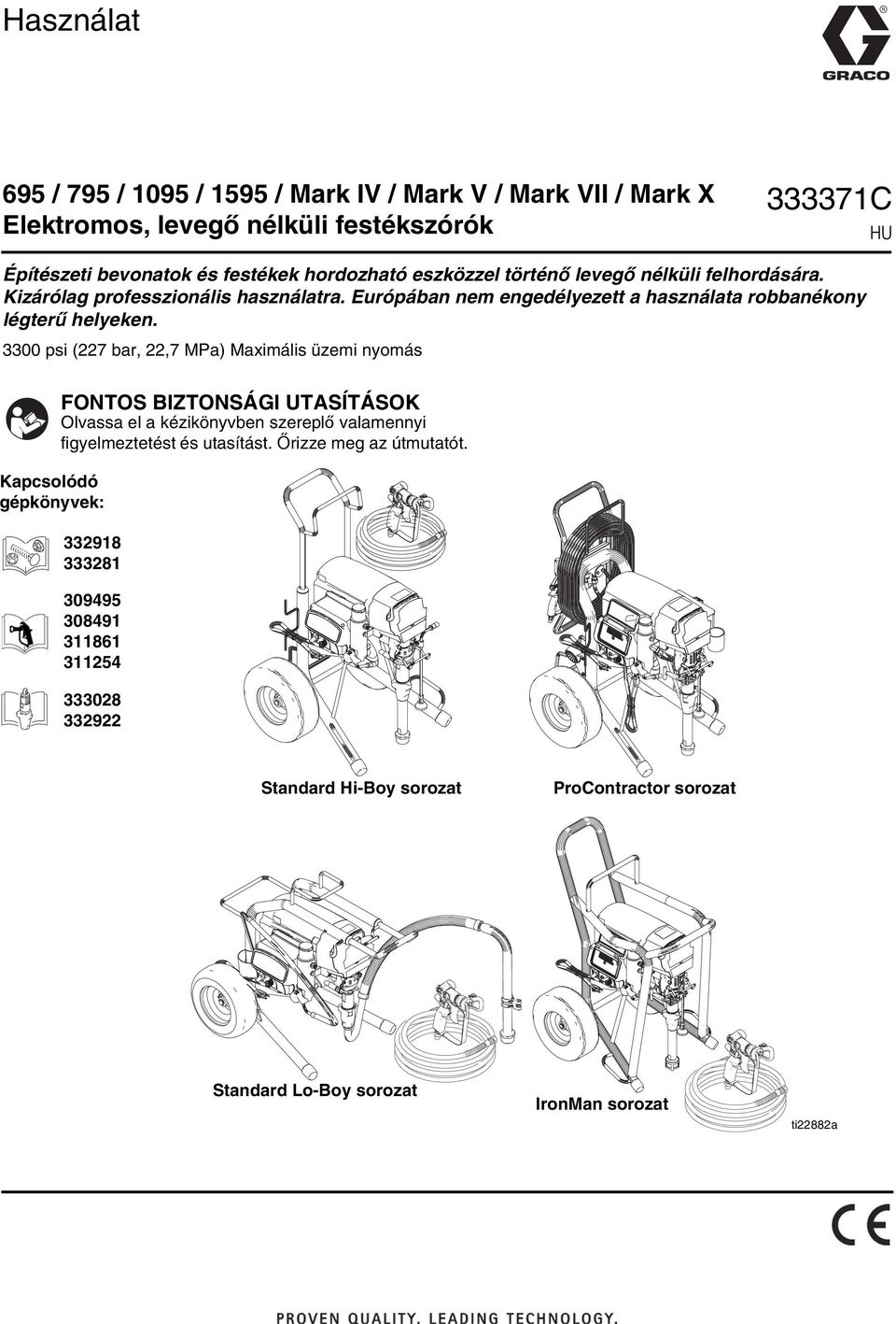 3300 psi (227 bar, 22,7 MPa) Maximális üzemi nyomás Kapcsolódó gépkönyvek: FONTOS BIZTONSÁGI UTASÍTÁSOK Olvassa el a kézikönyvben szereplő valamennyi figyelmeztetést és