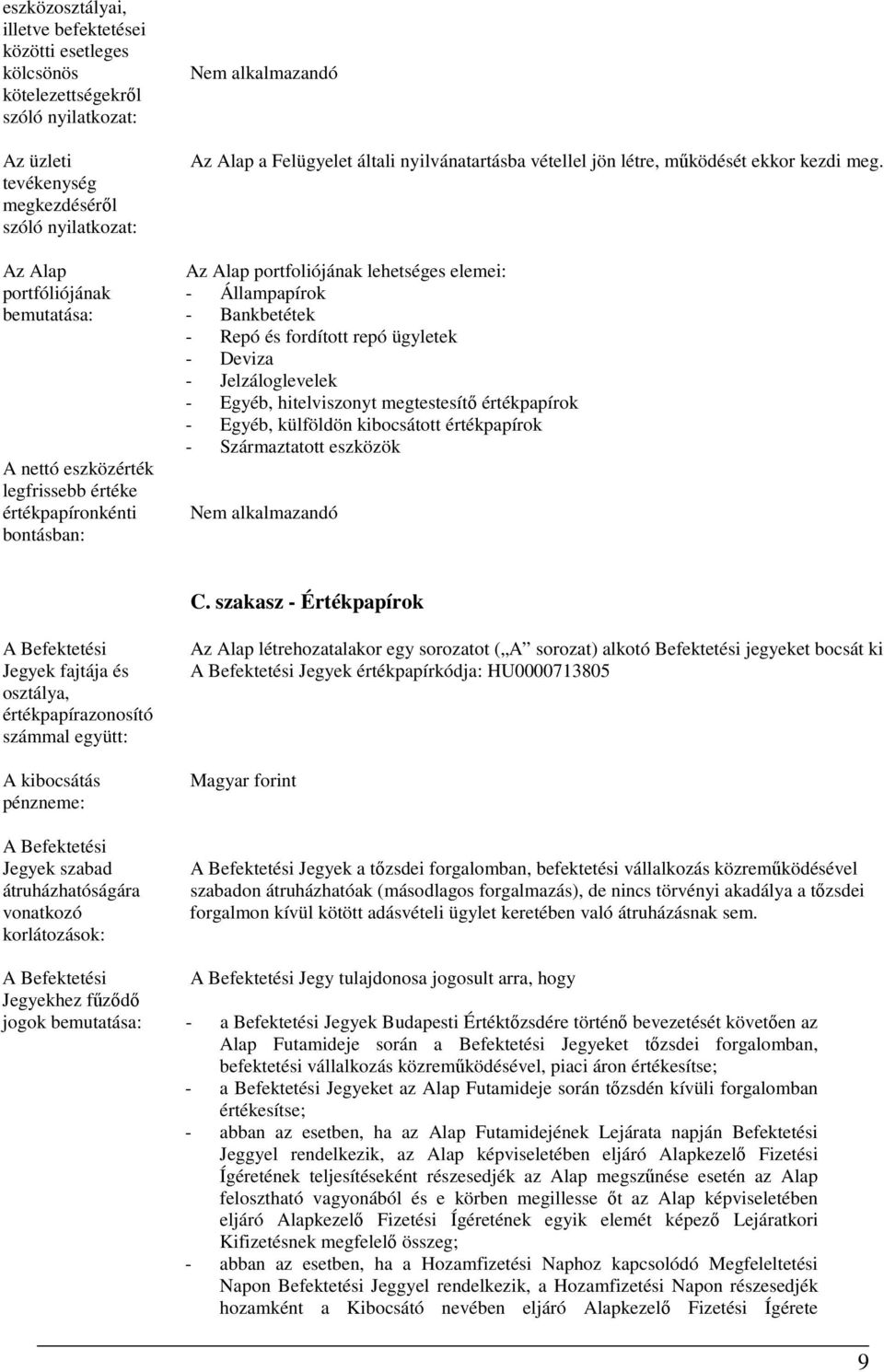 Az Alap portfoliójának lehetséges elemei: - Állampapírok - Bankbetétek - Repó és fordított repó ügyletek - Deviza - Jelzáloglevelek - Egyéb, hitelviszonyt megtestesítő értékpapírok - Egyéb, külföldön