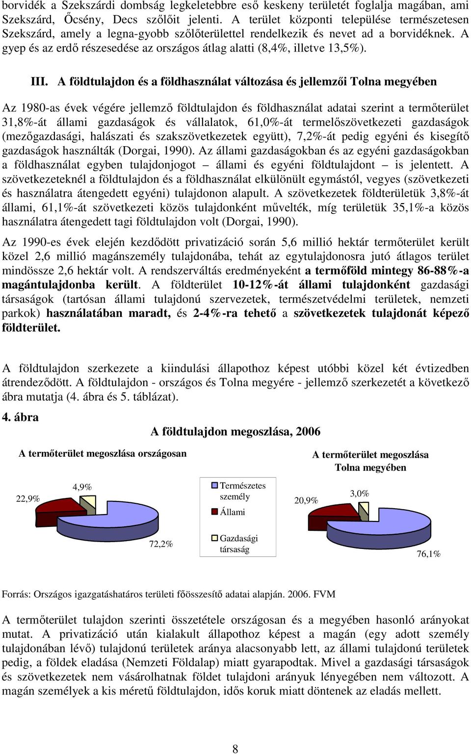 A gyep és az erdő részesedése az országos átlag alatti (8,4%, illetve 13,5%). III.