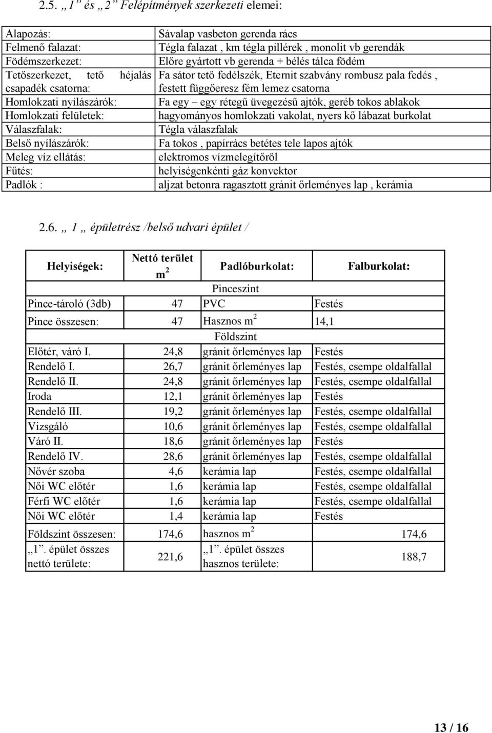 fedélszék, Eternit szabvány rombusz pala fedés, festett függőeresz fém lemez csatorna Fa egy egy rétegű üvegezésű ajtók, geréb tokos ablakok hagyományos homlokzati vakolat, nyers kő lábazat burkolat