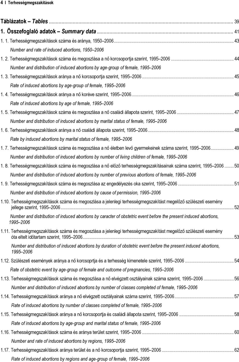 Terhességmegszakítások aránya a nő korcsoportja szerint, 1995 26... 45 Rate of induced abortions by age-group of female, 1995 26 1. 4. Terhességmegszakítások aránya a nő koréve szerint, 1995 26.