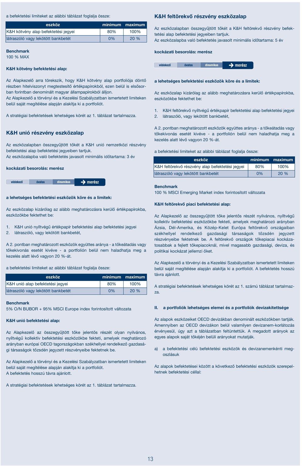 Az eszközalapba való befektetés javasolt miimális időtartama: 5 év kockázati besorolás: merész K&H kötvéy befektetési alap: Az Alapkezelő arra törekszik, hogy K&H kötvéy alap portfoliója dötő részbe