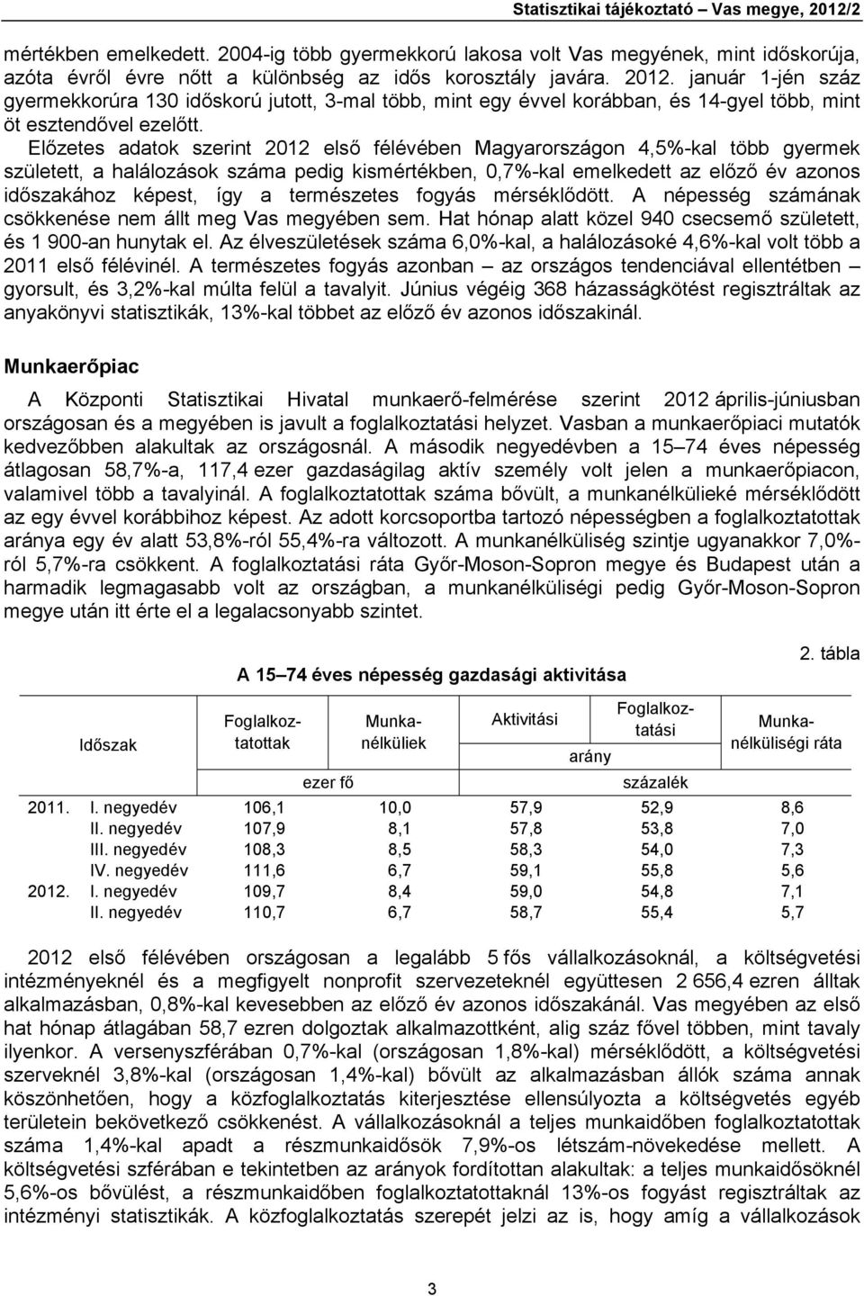 természetes fogyás mérséklődött. A népesség számának csökkenése nem állt meg Vas megyében sem. Hat hónap alatt közel 940 csecsemő született, és 1 900-an hunytak el.