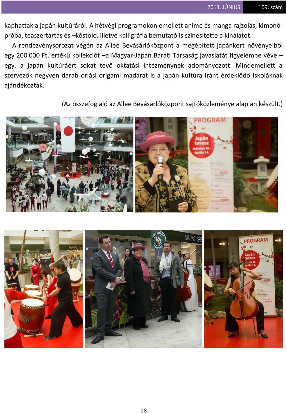 A rendezvénysorozat végén az Allee Bevásárlóközpont a megépített japánkert növényeiből egy 200 000 Ft.