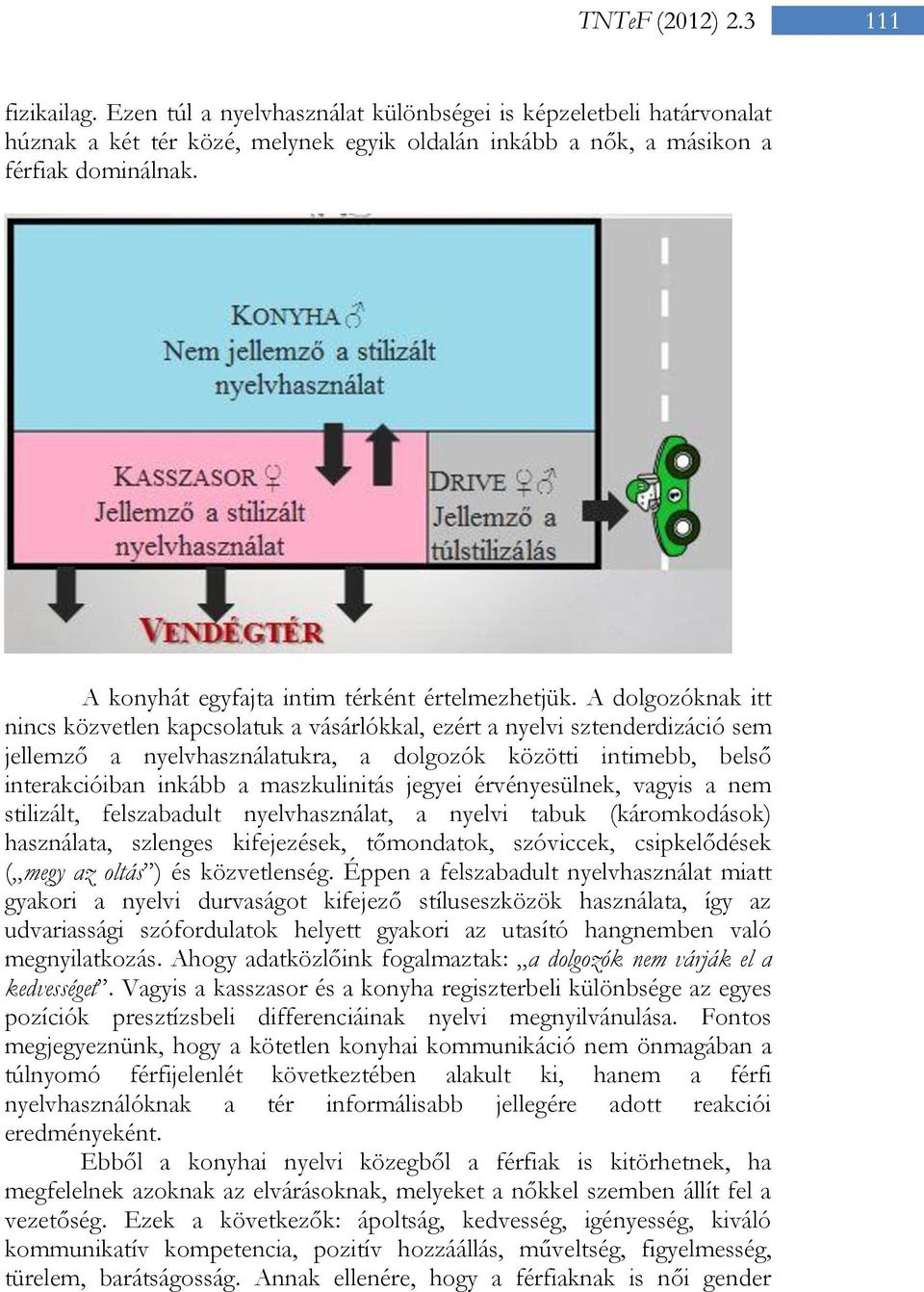 A dolgozóknak itt nincs közvetlen kapcsolatuk a vásárlókkal, ezért a nyelvi sztenderdizáció sem jellemző a nyelvhasználatukra, a dolgozók közötti intimebb, belső interakcióiban inkább a maszkulinitás