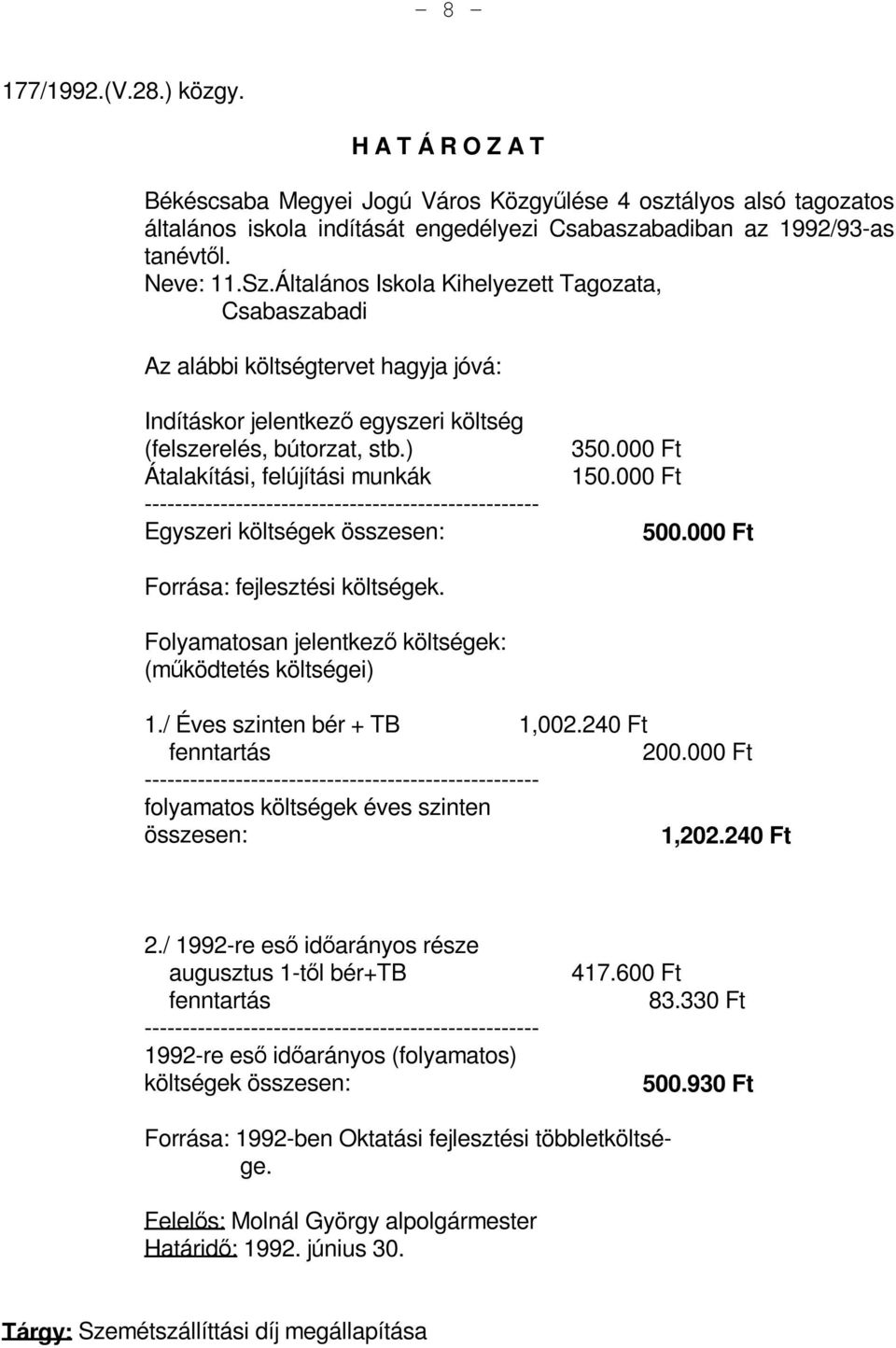 ) Átalakítási, felújítási munkák ---------------------------------------------------- Egyszeri költségek összesen: 350.000 Ft 150.000 Ft 500.000 Ft Forrása: fejlesztési költségek.