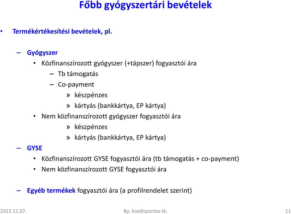 EP kártya) Nem közfinanszírozott gyógyszer fogyasztói ára» készpénzes» kártyás (bankkártya, EP kártya) GYSE