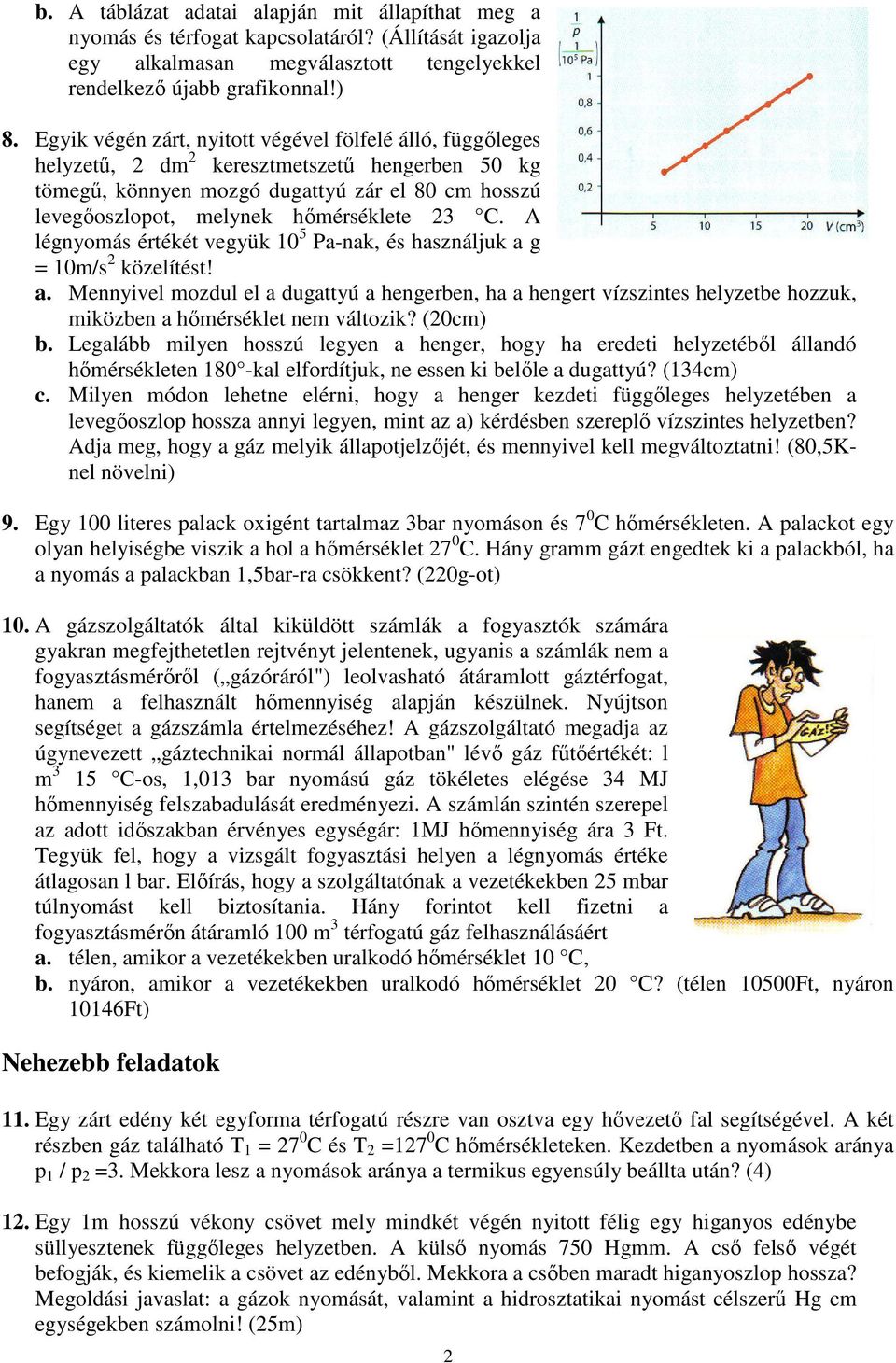 A légnyomás értékét vegyük 1 5 Pa-nak, és használjuk a g = 1m/s 2 közelítést! a. Mennyivel mozdul el a dugattyú a hengerben, ha a hengert vízszintes helyzetbe hozzuk, miközben a hımérséklet nem változik?