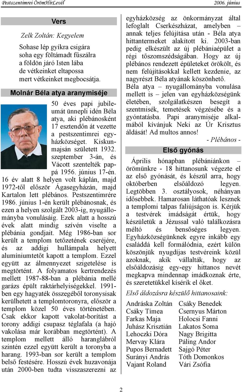 szeptember 3-án, és Vácott szentelték pappá 1956. június 17-én. 16 év alatt 8 helyen volt káplán, majd 1972-től először Ágasegyházán, majd Kartalon lett plébános. Pestszentimrére 1986.