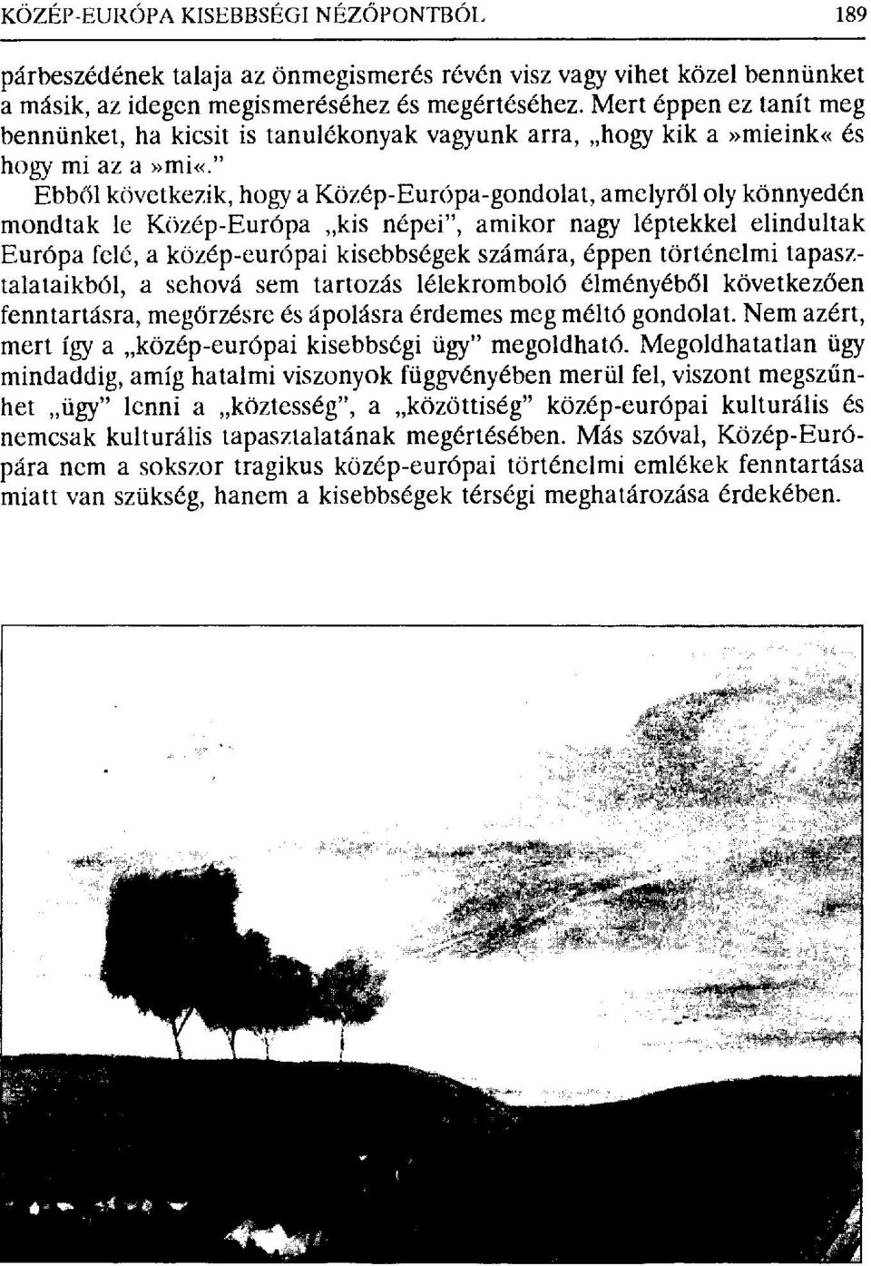 " Ebből következik, hogy aközép-európa-gondolat, amelyr ől oly könnyedén mondtak le Közép-Európa kis népei", amikor nagy léptekkel elindultak Európa felé, a közép-európai kisebbségek számára, éppen