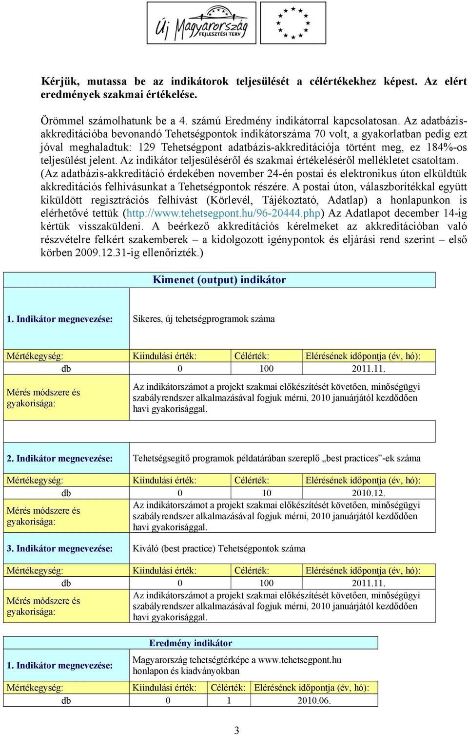 jelent. Az indikátor teljesüléséről és szakmai értékeléséről mellékletet csatoltam.