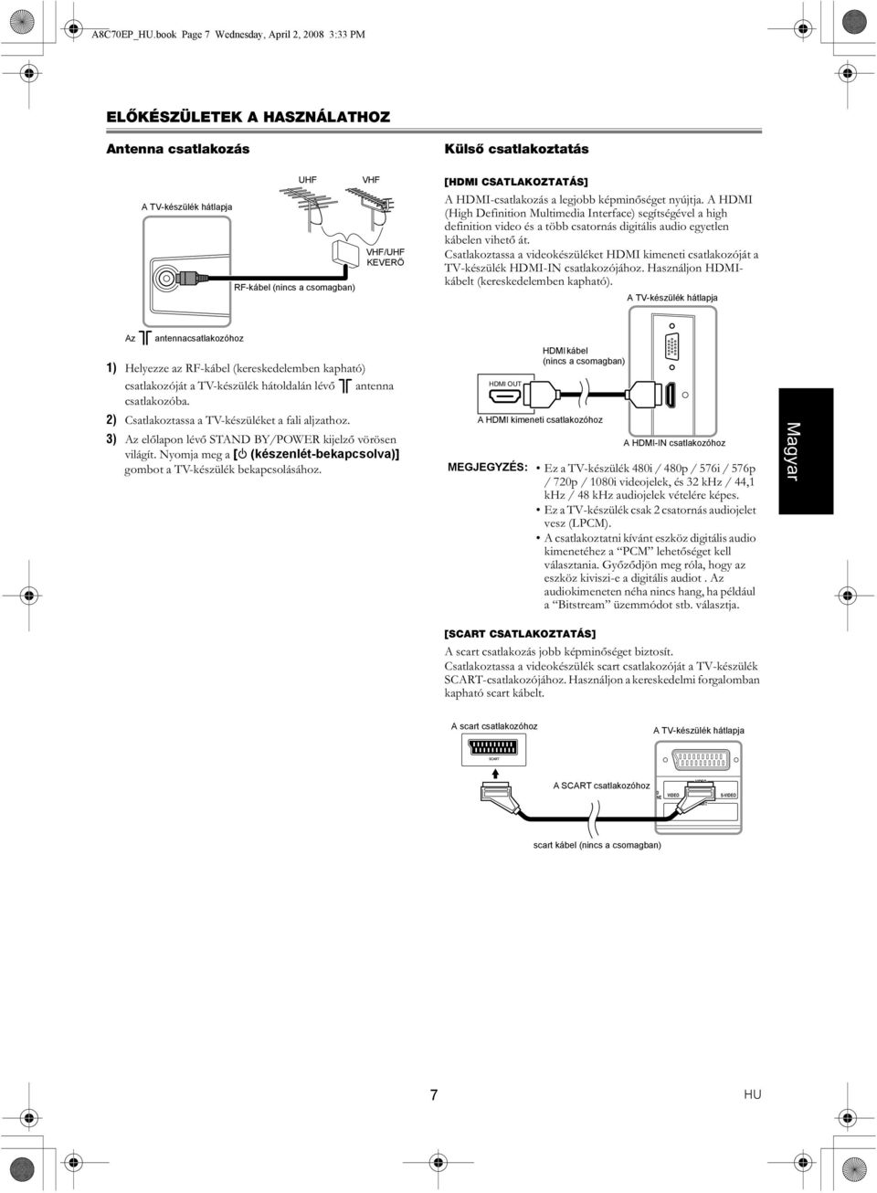 CSATLAKOZTATÁS] A HDMI-csatlakozás a legjobb képminőséget nyújtja.