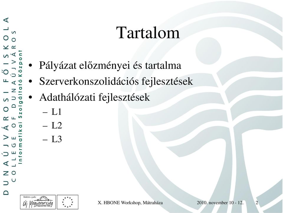Adathálózati fejlesztések L1 L2 L3 X.