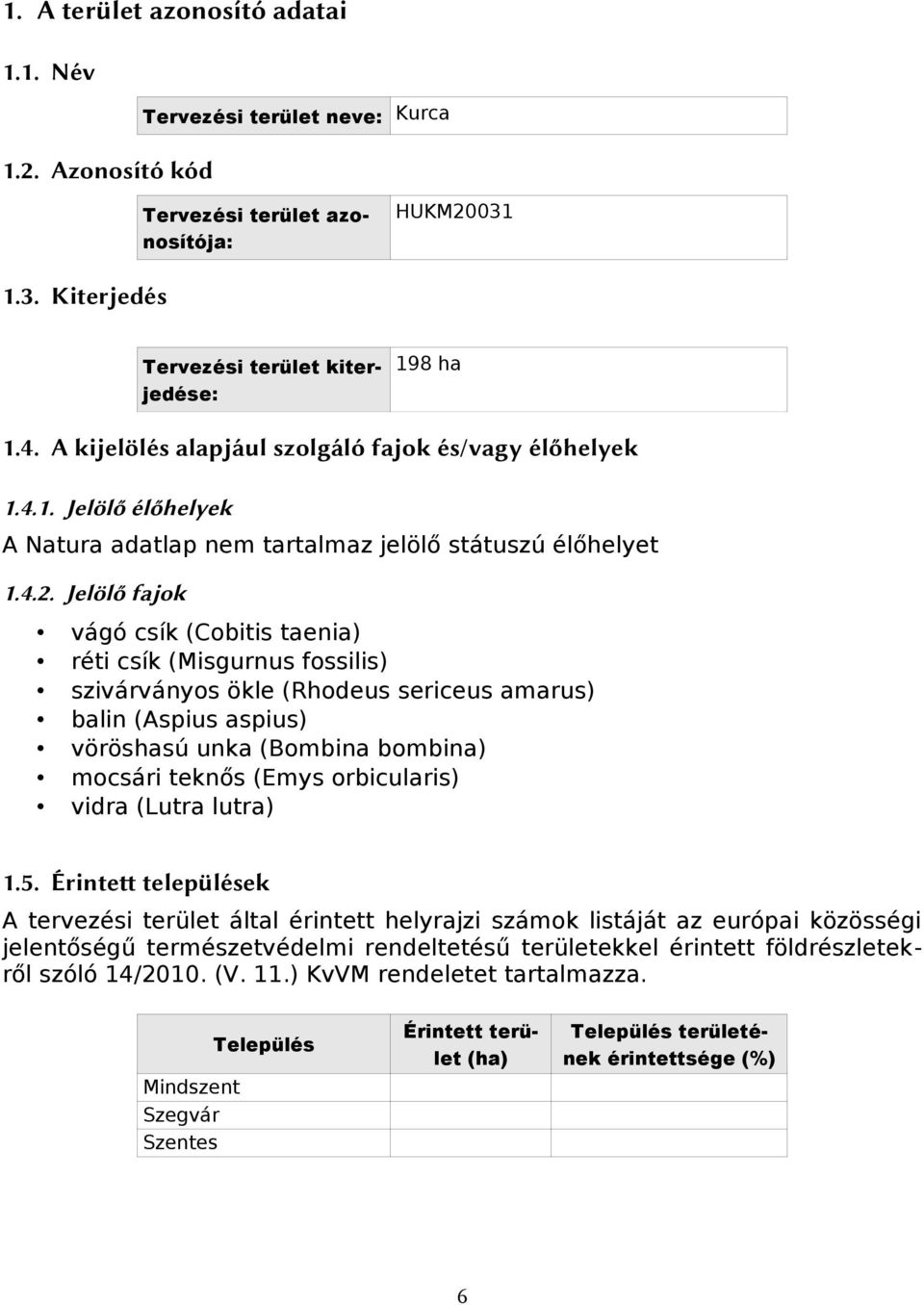 Jelölő fajok vágó csík (Cobitis taenia) réti csík (Misgurnus fossilis) szivárványos ökle (Rhodeus sericeus amarus) balin (Aspius aspius) vöröshasú unka (Bombina bombina) mocsári teknős (Emys