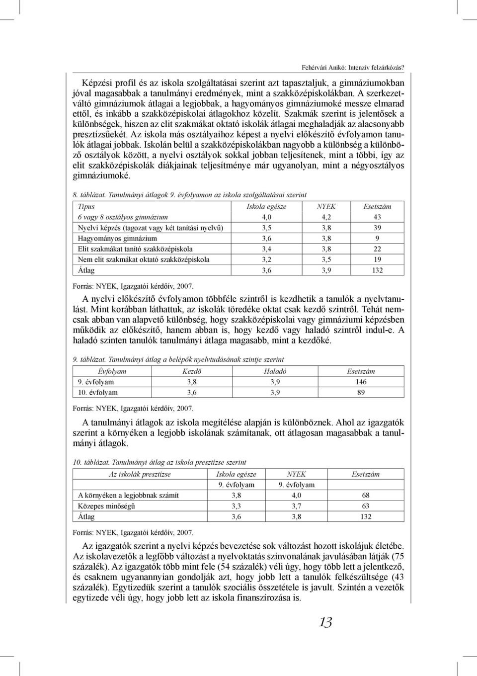 Szakmák szerint is jelentősek a különbségek, hiszen az elit szakmákat oktató iskolák átlagai meghaladják az alacsonyabb presztízsűekét.