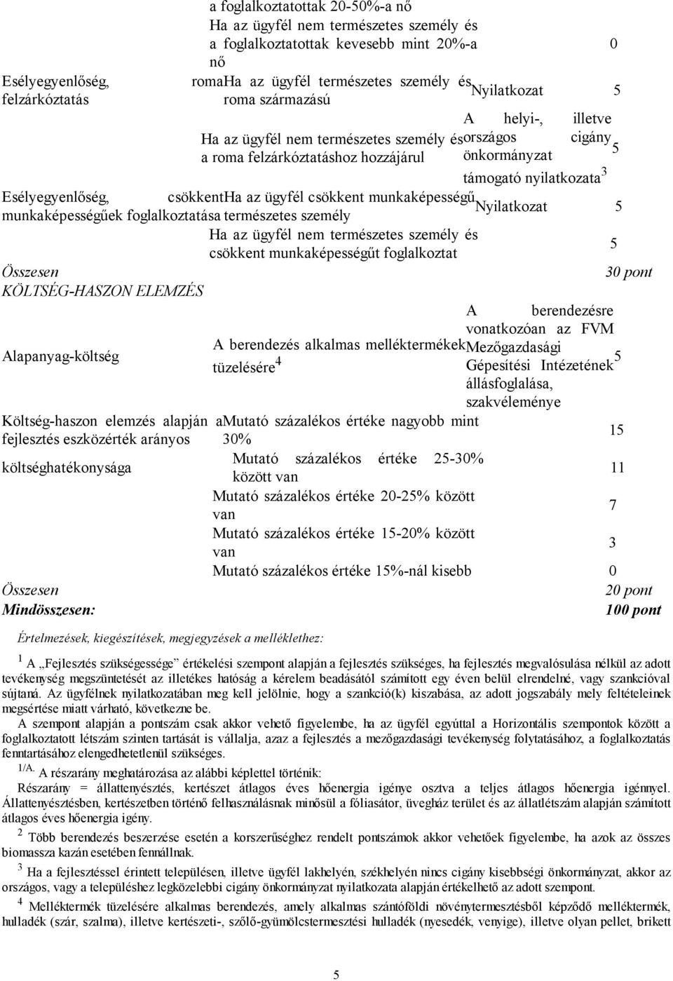 természetes személy csökkent munkaképességűt foglalkoztat Összesen 0 pont KÖLTSÉG-HASZO ELEMZÉS A berendezésre vonatkozóan az FVM Alapanyag-költség A berendezés alkalmas melléktermékekmezőgazdasági