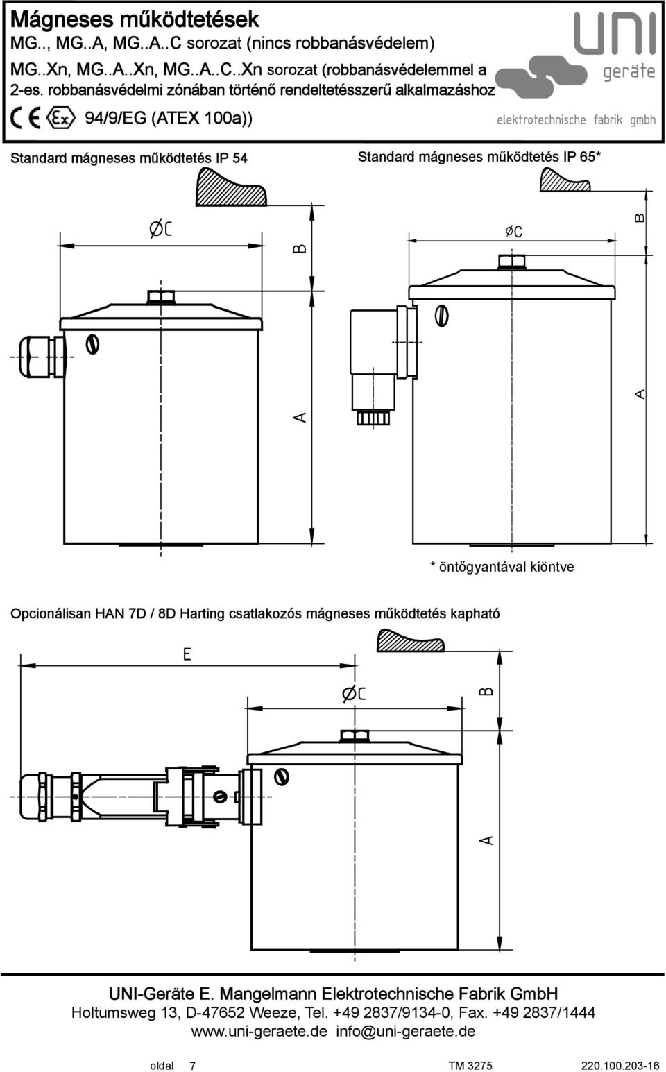 öntőgyantával kiöntve Opcionálisan HAN 7D / 8D