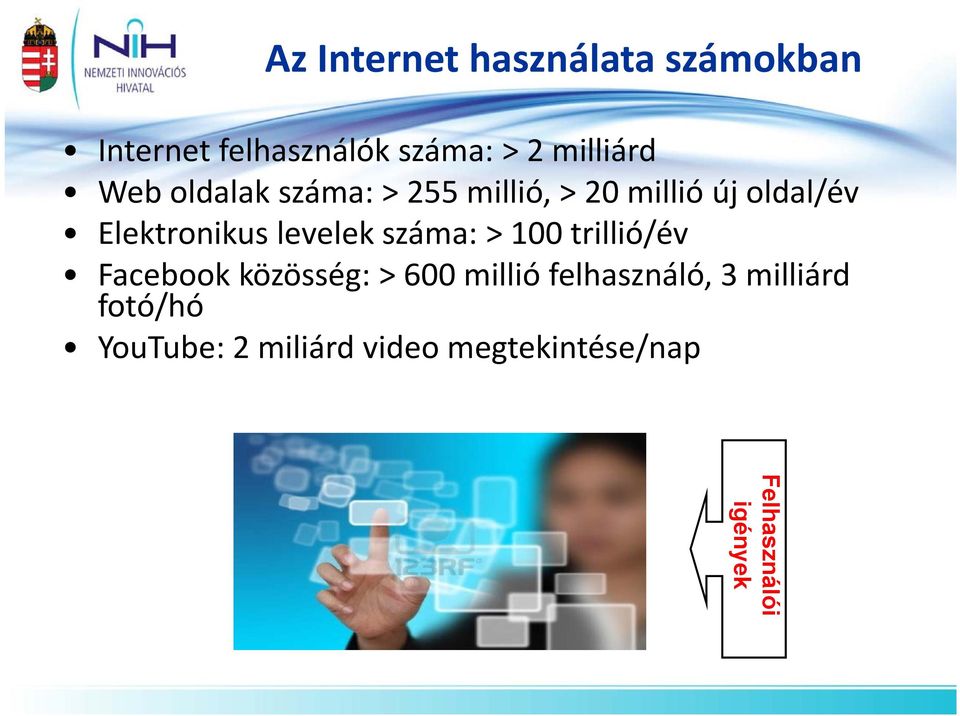 levelek száma: > 100 trillió/év Facebook közösség: > 600 millió