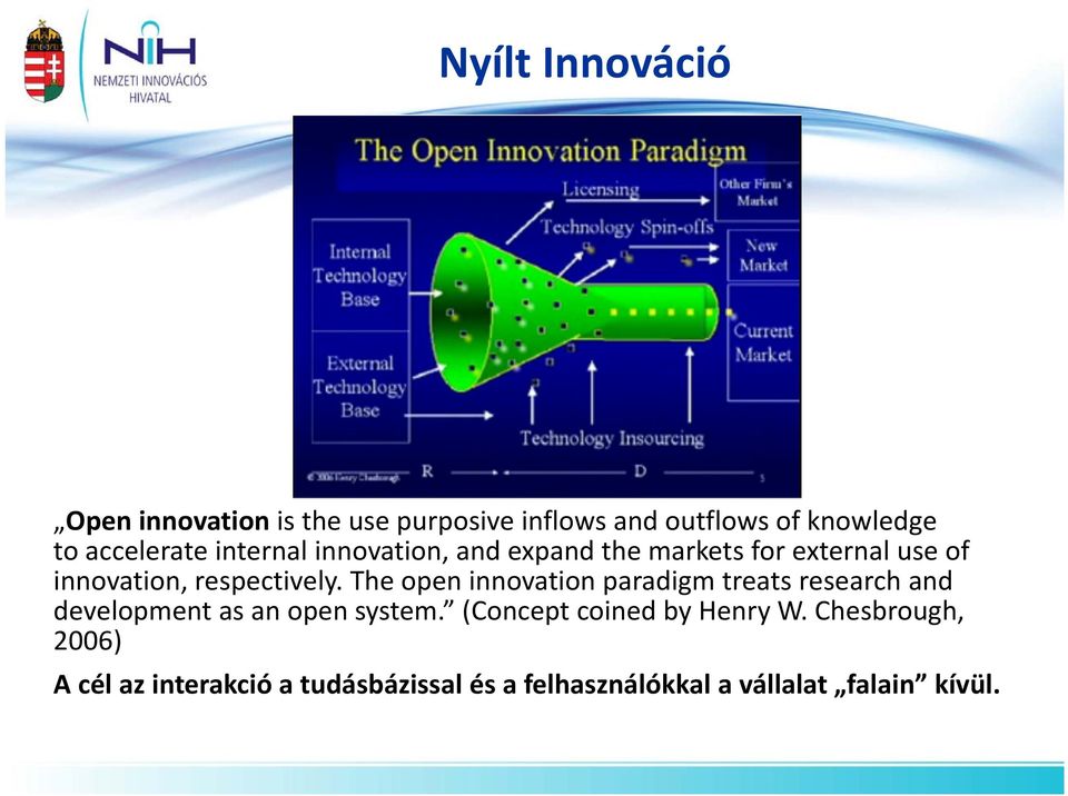 The open innovation paradigm treats research and development as an open system.