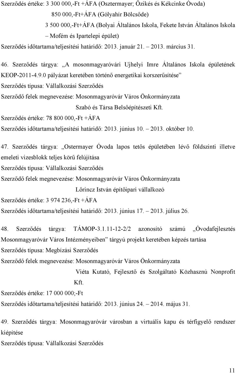 0 pályázat keretében történő energetikai korszerűsítése Szerződés típusa: Vállalkozási Szerződés Szabó és Társa Belsőépítészeti Kft.