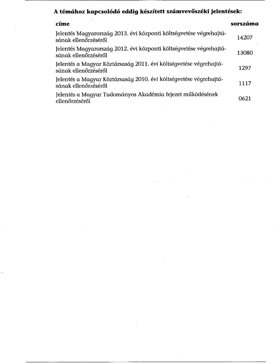 évi központi költségvetése végrehajtásának ellenőrzéséről Jelentés a Magyar Köztársaság 2011.