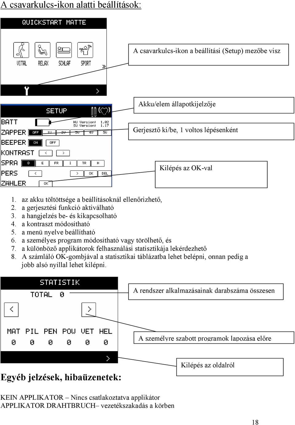 a személyes program módosítható vagy törölhető, és 7. a különböző applikátorok felhasználási statisztikája lekérdezhető 8.