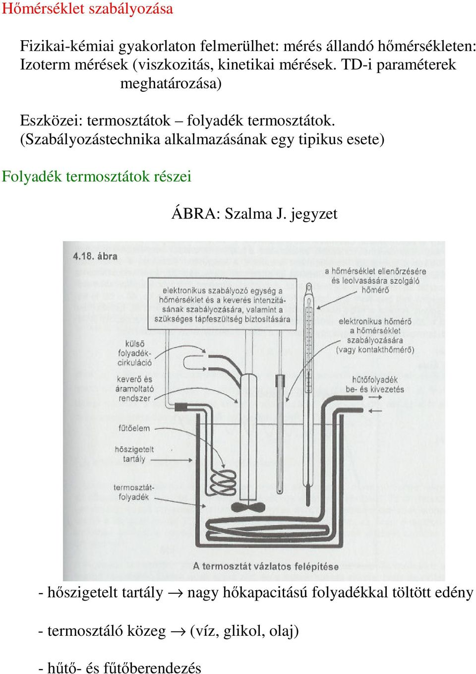 (Szabályozástechnika alkalmazásának egy tipikus esete) Folyadék termosztátok részei ÁBRA: Szalma J.