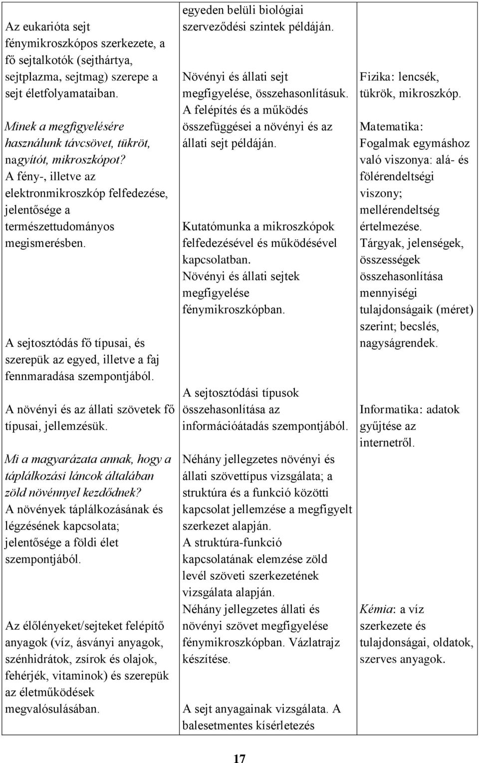 A sejtosztódás fő típusai, és szerepük az egyed, illetve a faj fennmaradása szempontjából. A növényi és az állati szövetek fő típusai, jellemzésük.