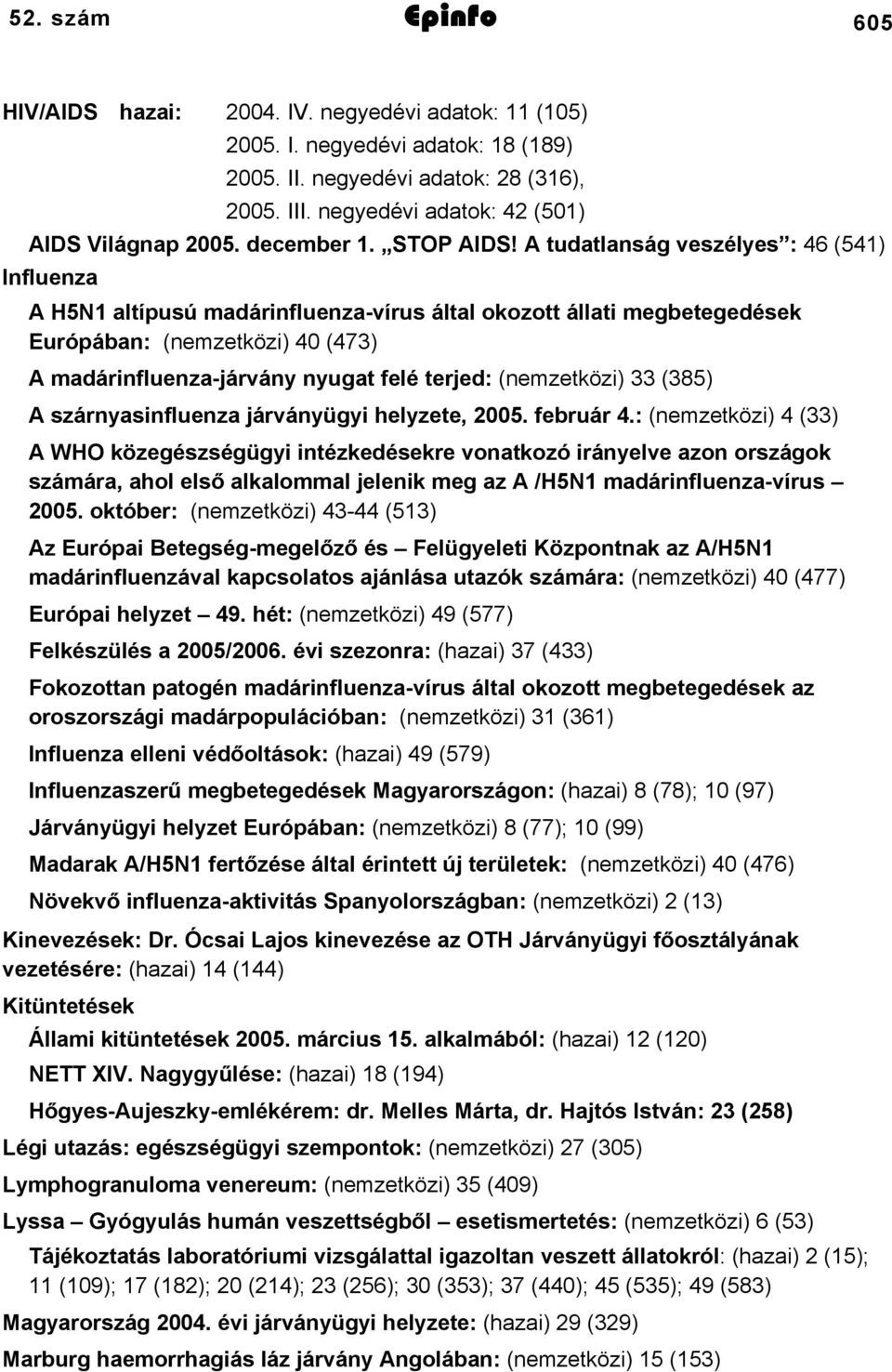 A tudatlanság veszélyes : 46 (541) Influenza A H5N1 altípusú madárinfluenza-vírus által okozott állati megbetegedések Európában: (nemzetközi) 40 (473) A madárinfluenza-járvány nyugat felé terjed: