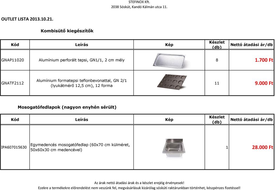 700 Ft GNATF2112 Alumínium formatepsi teflonbevonattal, GN 2/1 (lyukátmérő 12,5 cm),