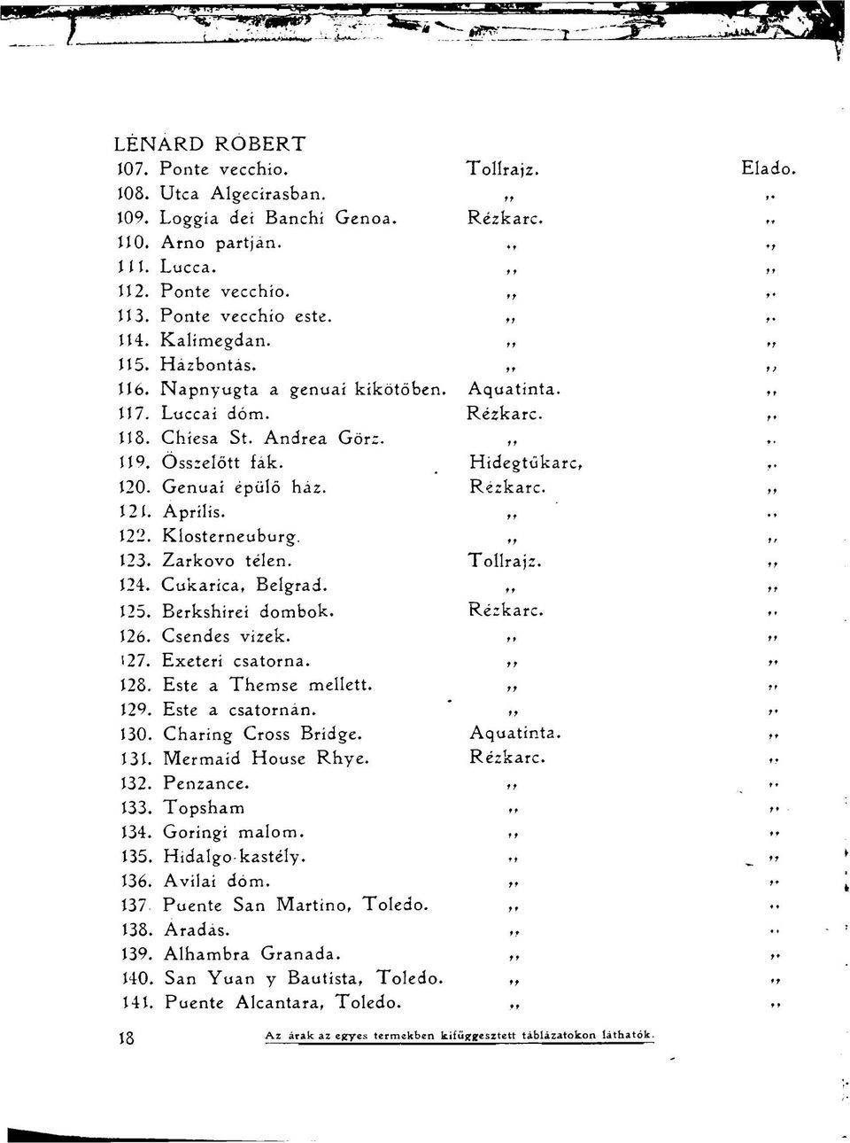 Április.,, 122. Klosterneuburg.,, 123. Zarkovo télen. Tollrajz. 124. Cukarica, Belgrád. 125. Berkshirei dombok. Rézkarc. 126. Csendes vizek.,, >27. Exeteri csatorna.,, 128. Este a Themse mellett.