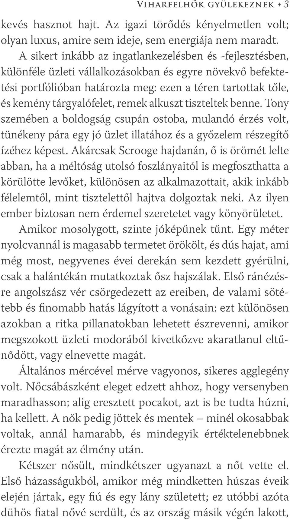 tárgyalófelet, remek alkuszt tiszteltek benne. Tony szemében a boldogság csupán ostoba, mulandó érzés volt, tünékeny pára egy jó üzlet illatához és a győzelem részegítő ízéhez képest.