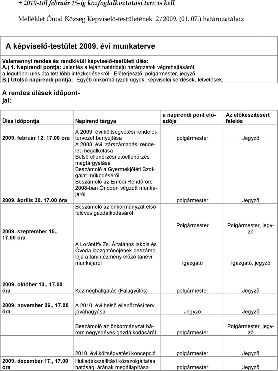 Napirendi pontja: Jelentés a lejárt határidejű határozatok végrehajtásáról, a legutóbbi ülés óta tett főbb intézkedésekről - Előterjesztő: polgármester, jegyző. B.