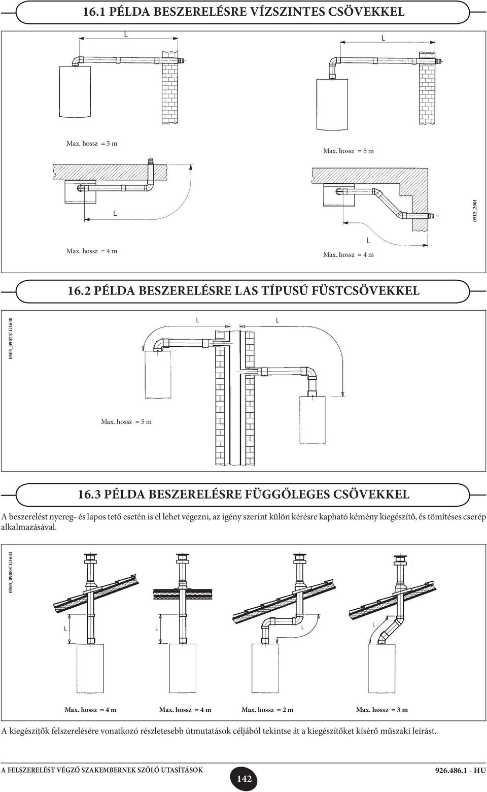 kiegészítő, és tömítéses cserép alkalmazásával. 0503_0908/CG1641 0512_2001 Max. hossz = 4 m Max. hossz = 4 m Max. hossz = 5 m Max. hossz = 4 m Max. hossz = 4 m Max. hossz = 2 m Max.
