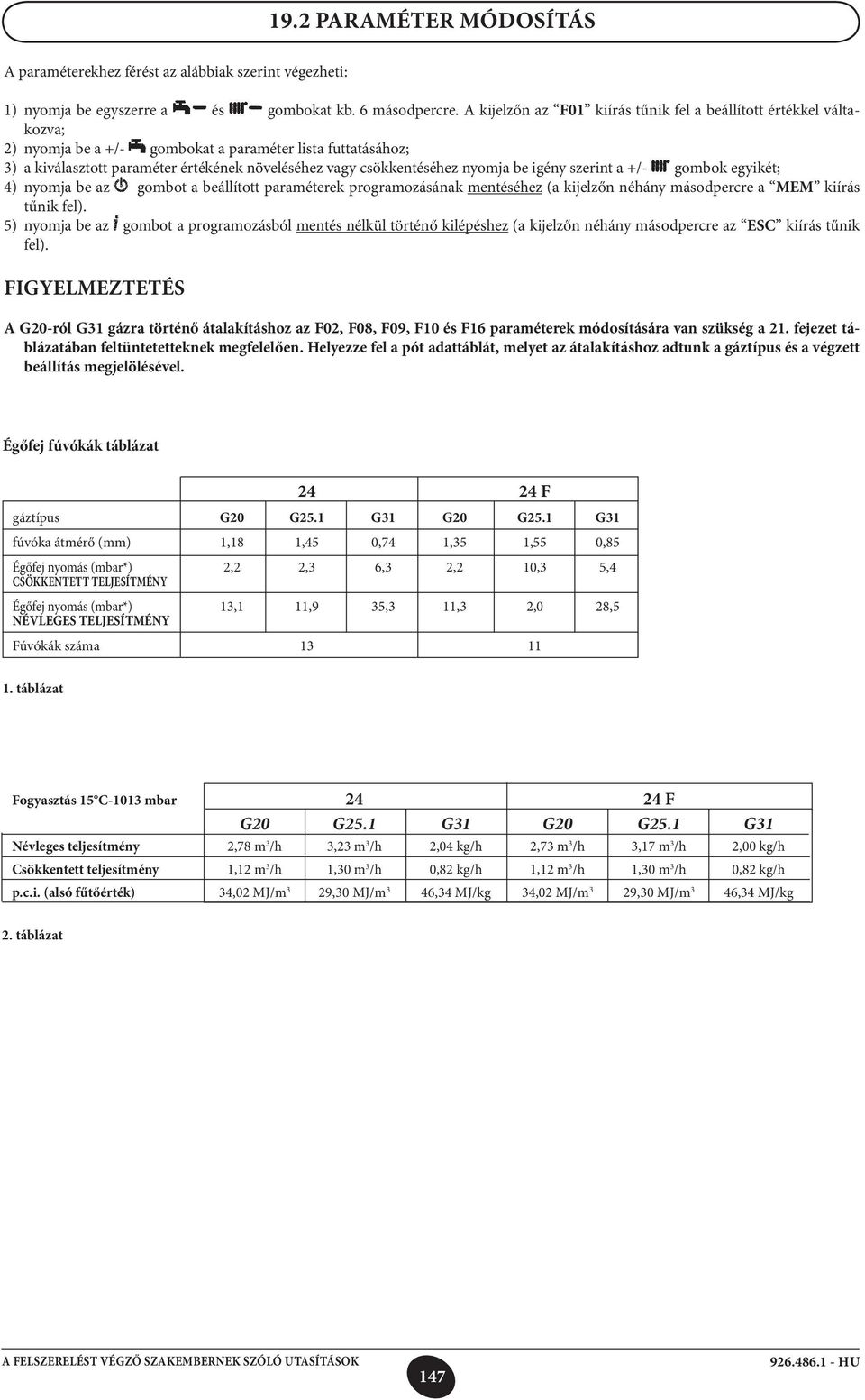 nyomja be igény szerint a +/- gombok egyikét; 4) nyomja be az gombot a beállított paraméterek programozásának mentéséhez (a kijelzőn néhány másodpercre a MEM kiírás tűnik fel).