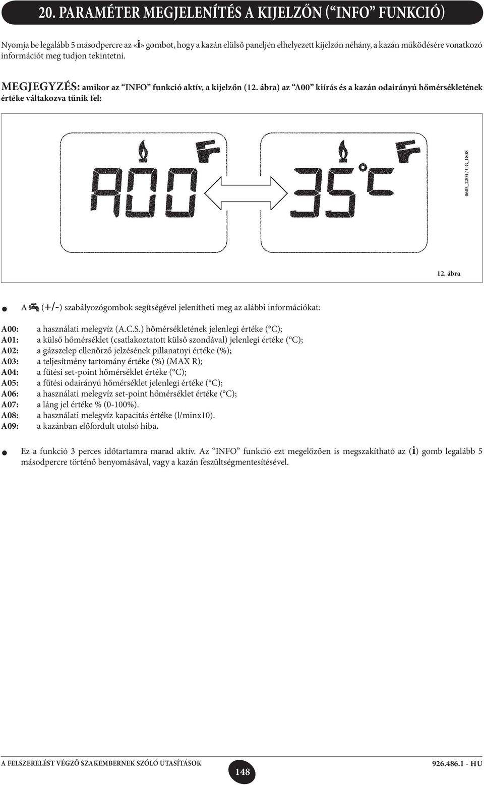 ábra) az A00 kiírás és a kazán odairányú hőmérsékletének értéke váltakozva tűnik fel: 0605_2204 / CG_1808 12.