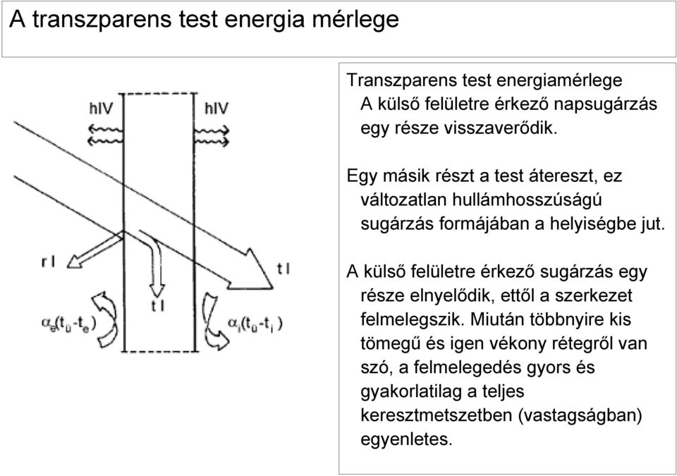 A külső felületre érkező sugárzás egy része elnyelődik, ettől a szerkezet felmelegszik.