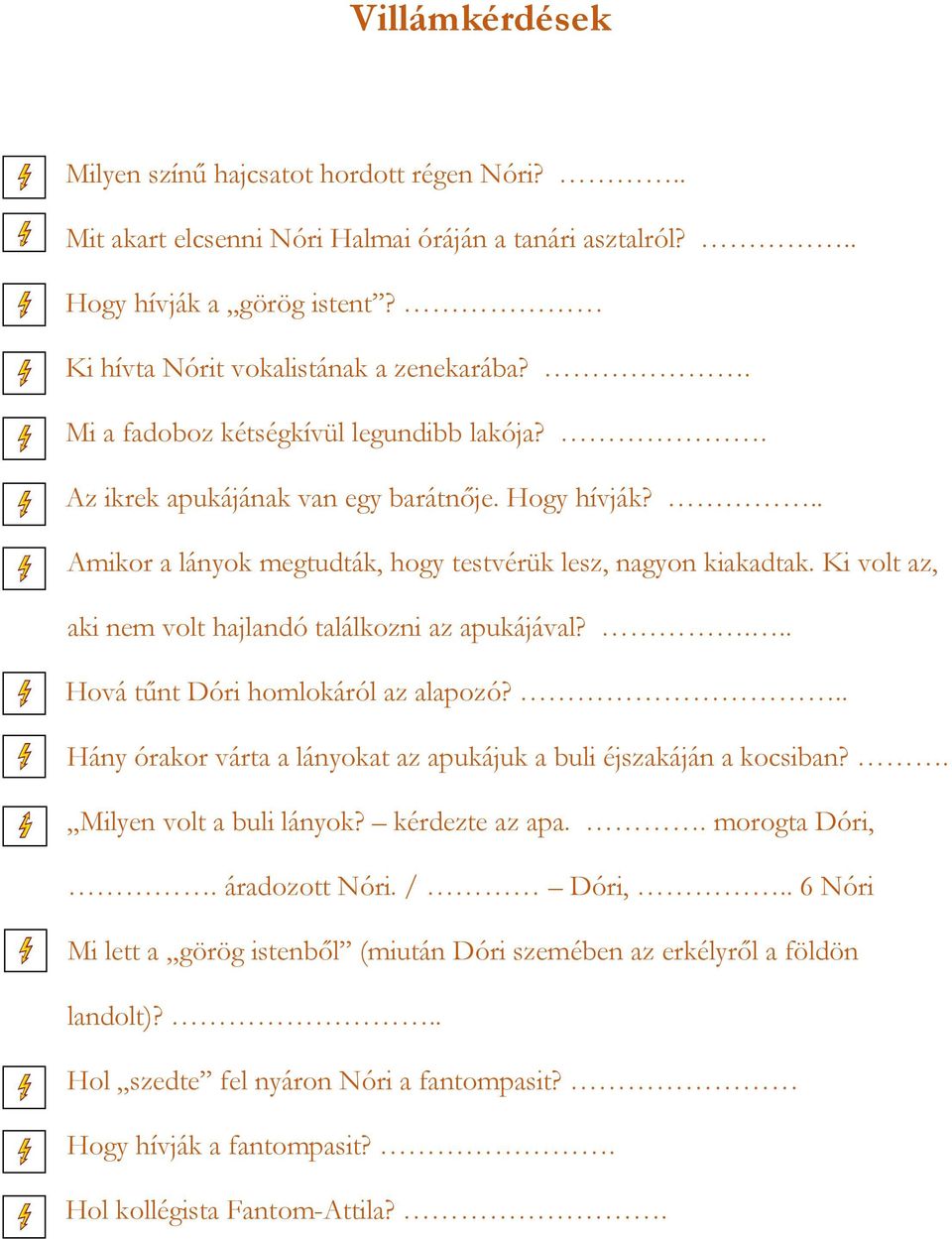 Ki volt az, aki nem volt hajlandó találkozni az apukájával?... Hová tűnt Dóri homlokáról az alapozó?.. Hány órakor várta a lányokat az apukájuk a buli éjszakáján a kocsiban?. Milyen volt a buli lányok?