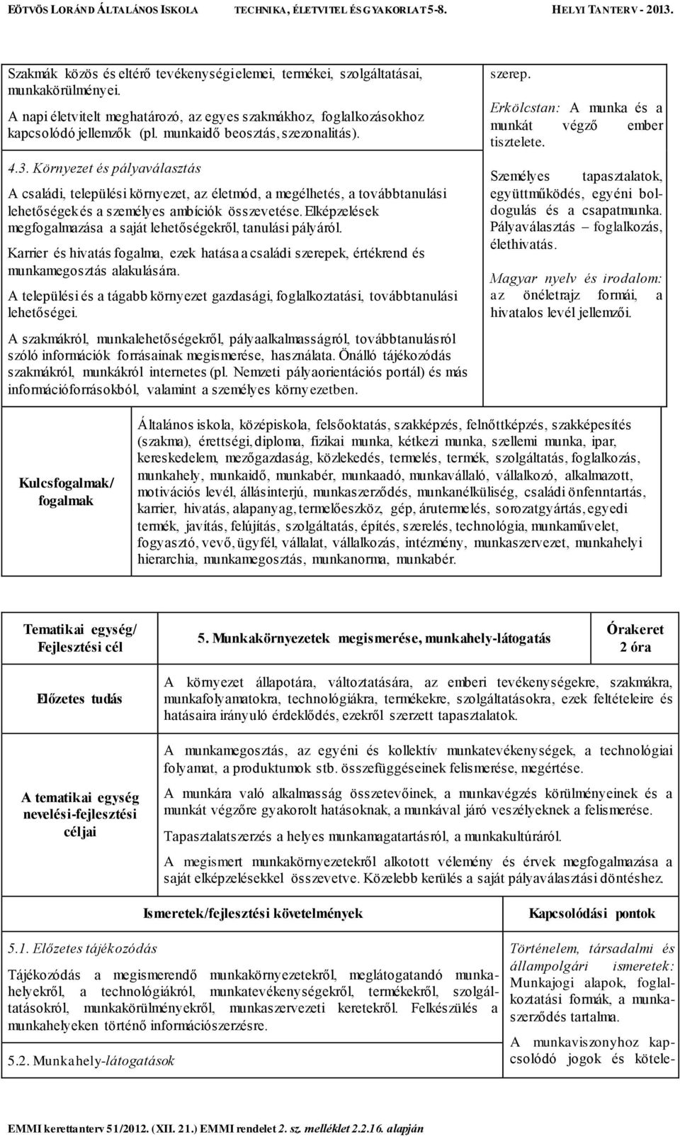 Elképzelések megfogalmazása a saját lehetőségekről, tanulási pályáról. Karrier és hivatás fogalma, ezek hatása a családi szerepek, értékrend és munkamegosztás alakulására.