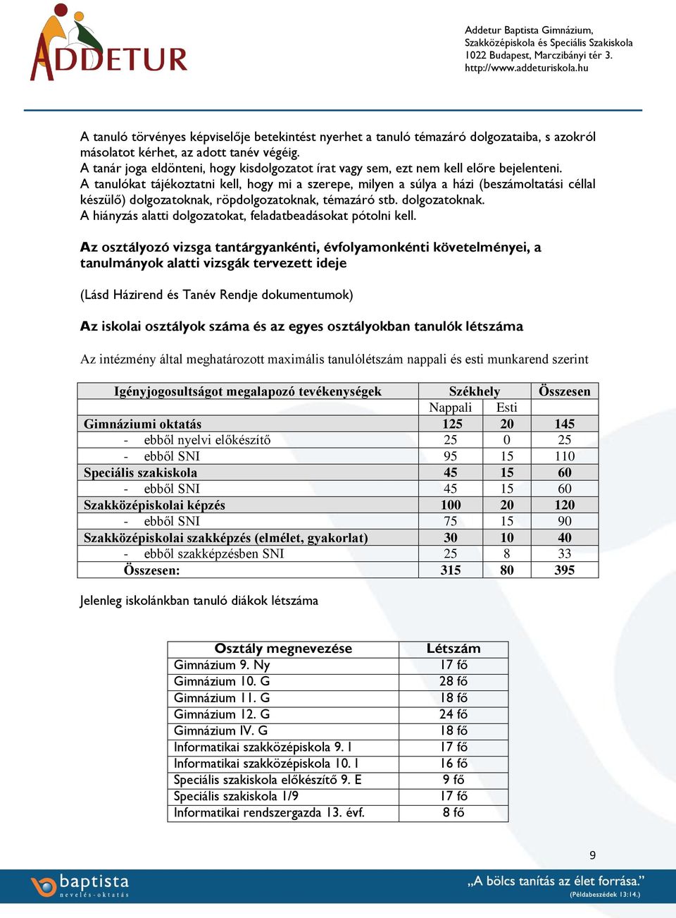 A tanulókat tájékoztatni kell, hogy mi a szerepe, milyen a súlya a házi (beszámoltatási céllal készülő) dolgozatoknak, röpdolgozatoknak, témazáró stb. dolgozatoknak. A hiányzás alatti dolgozatokat, feladatbeadásokat pótolni kell.