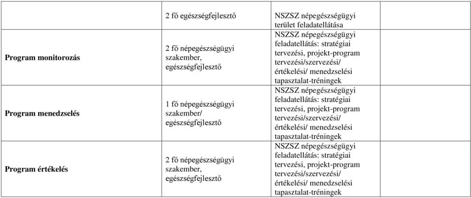 népegészségügyi, egészségfejlesztő feladatellátás: stratégiai tervezési, projekt-program tervezési/szervezési/ értékelési/ menedzselési