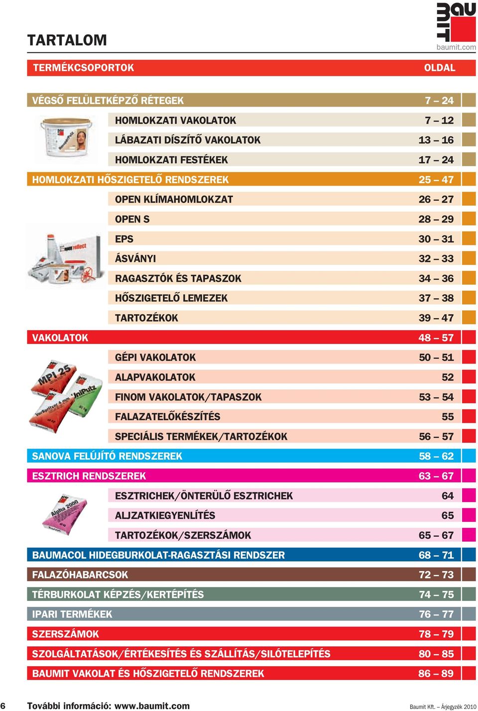 VAKOLATOK/TAPASZOK 53 54 FALAZATELÔKÉSZÍTÉS 55 SPECIÁLIS TERMÉKEK/TARTOZÉKOK 56 57 SANOVA FELÚJÍTÓ RENDSZEREK 58 62 ESZTRICH RENDSZEREK 63 67 ESZTRICHEK/ÖNTERÜLÔ ESZTRICHEK 64 ALJZATKIEGYENLÍTÉS 65