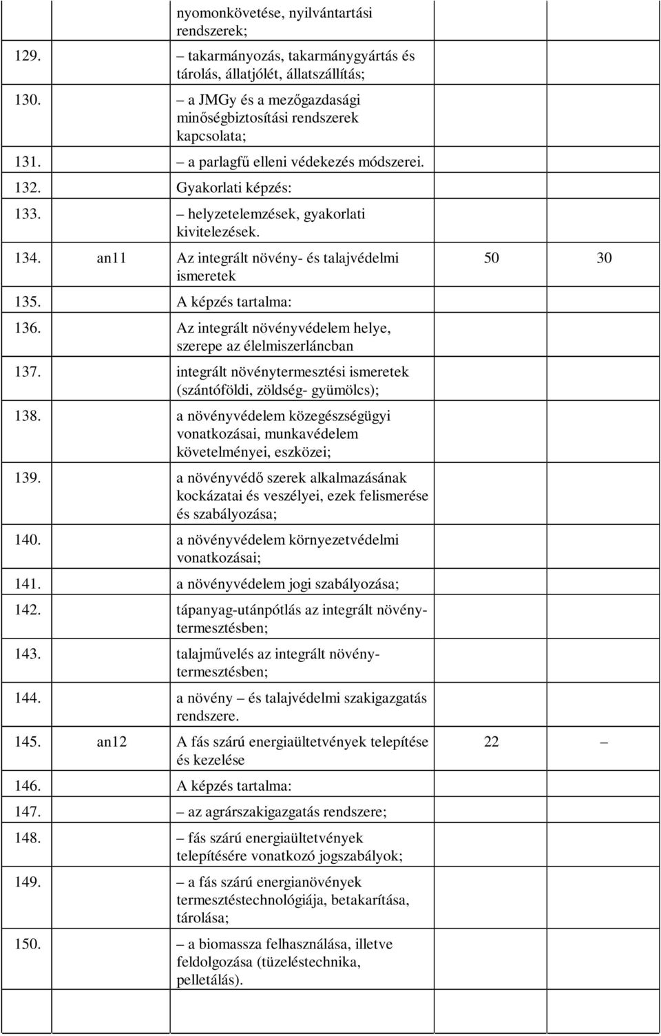 Az integrált növényvédelem helye, szerepe az élelmiszerláncban 137. integrált növénytermesztési ismeretek (szántóföldi, zöldség- gyümölcs); 138.