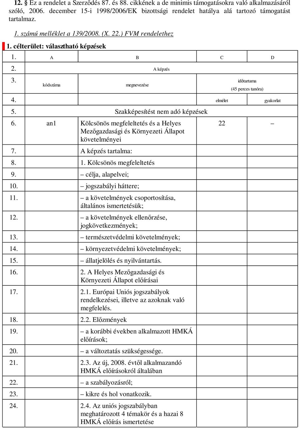 Szakképesítést nem adó képzések 6. an1 Kölcsönös megfeleltetés és a Helyes Mezőgazdasági és Környezeti Állapot követelményei 7. A képzés tartalma: 8. 1. Kölcsönös megfeleltetés 9.