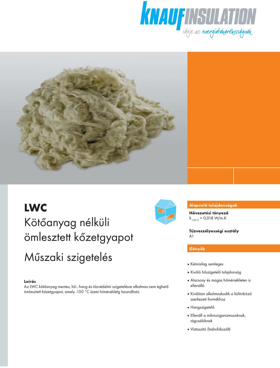 K Tűzveszélyességi osztály Előnyök Kémiailag semleges Kiváló hőszigetelő tulajdonság Alacsony és magas hőmérsékleten is ellenálló