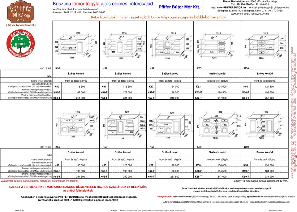 K51-F 172 000 K52-F 1 500 K53-F 194 500 K54-F 199 500 (Csillapított csukódású BLUM szerelvényekkel) K50-T 211 000 K51-T 221 000 K52-T 2 000 K53-T 247 000 K54-T 257 000 616 616 214 196.6 196.