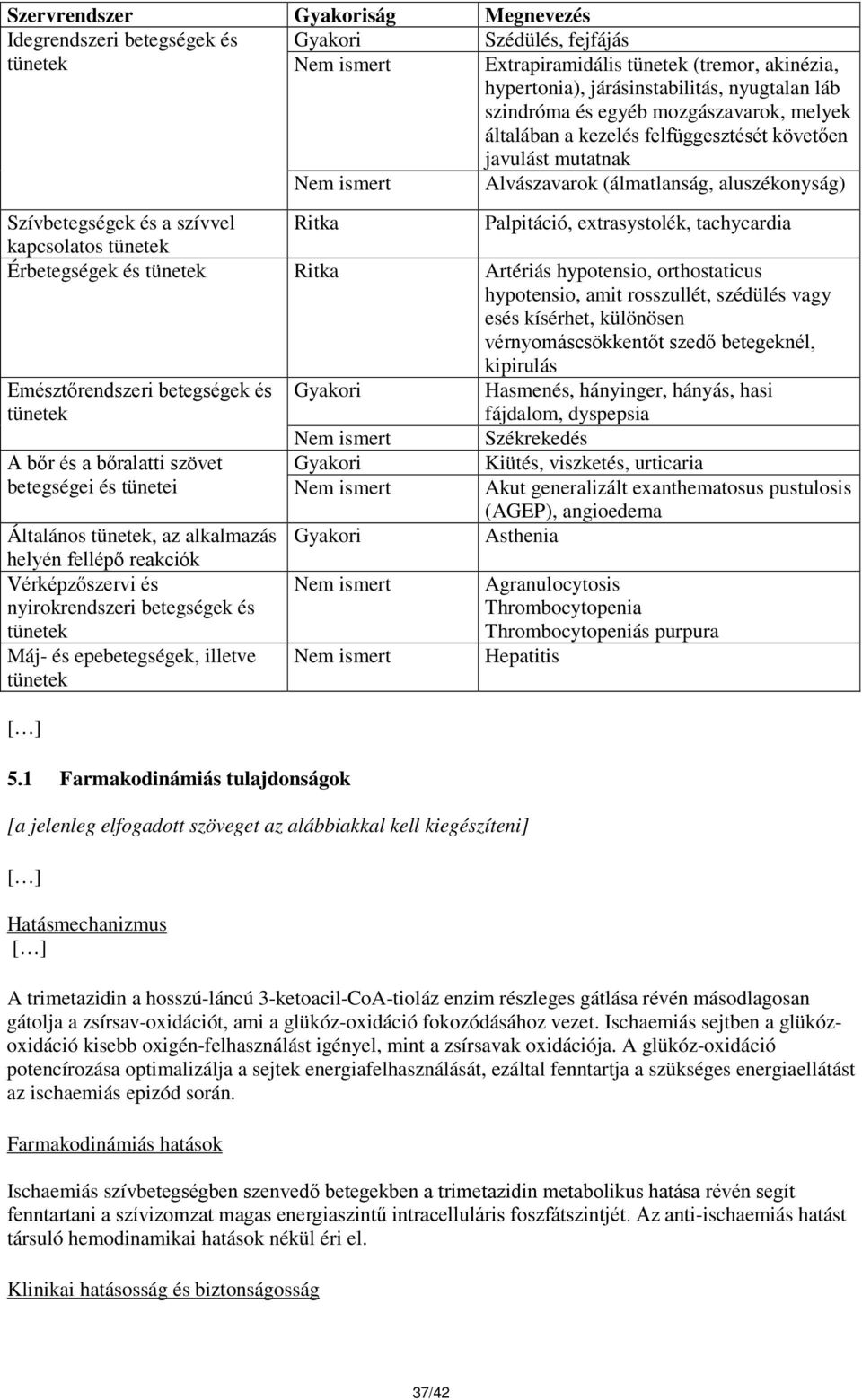 extrasystolék, tachycardia kapcsolatos Érbetegségek és Ritka Artériás hypotensio, orthostaticus hypotensio, amit rosszullét, szédülés vagy esés kísérhet, különösen vérnyomáscsökkentőt szedő