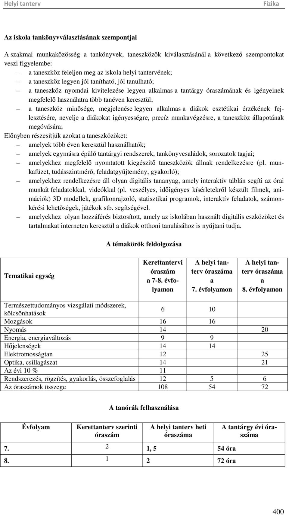 taneszköz minősége, megjelenése legyen alkalmas a diákok esztétikai érzékének fejlesztésére, nevelje a diákokat igényességre, precíz munkavégzésre, a taneszköz állapotának megóvására; Előnyben